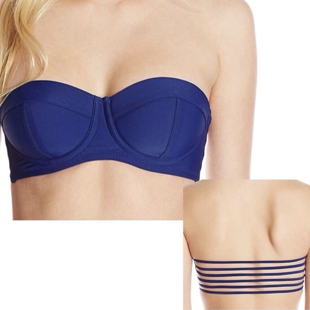 New Jessica Simpson Bikini Swim Top Size Small  Ladder Strap Back Blue Underwire